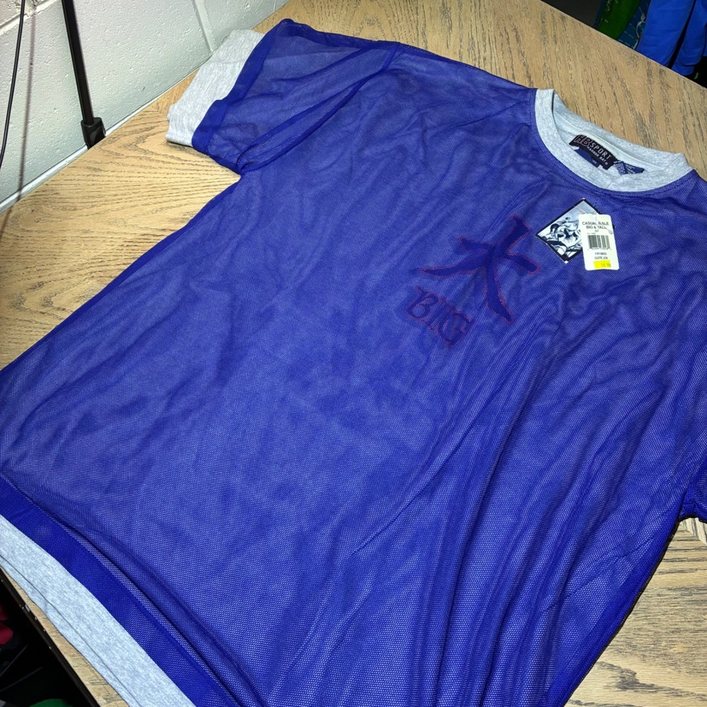 Harbor Bay HB VTG Y2K Sport Mens 2X Blue Mesh Layered T-Shirt Big & Tall NWT